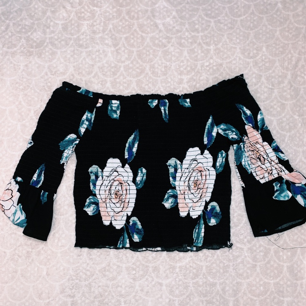 Off the shoulder flower print blouse